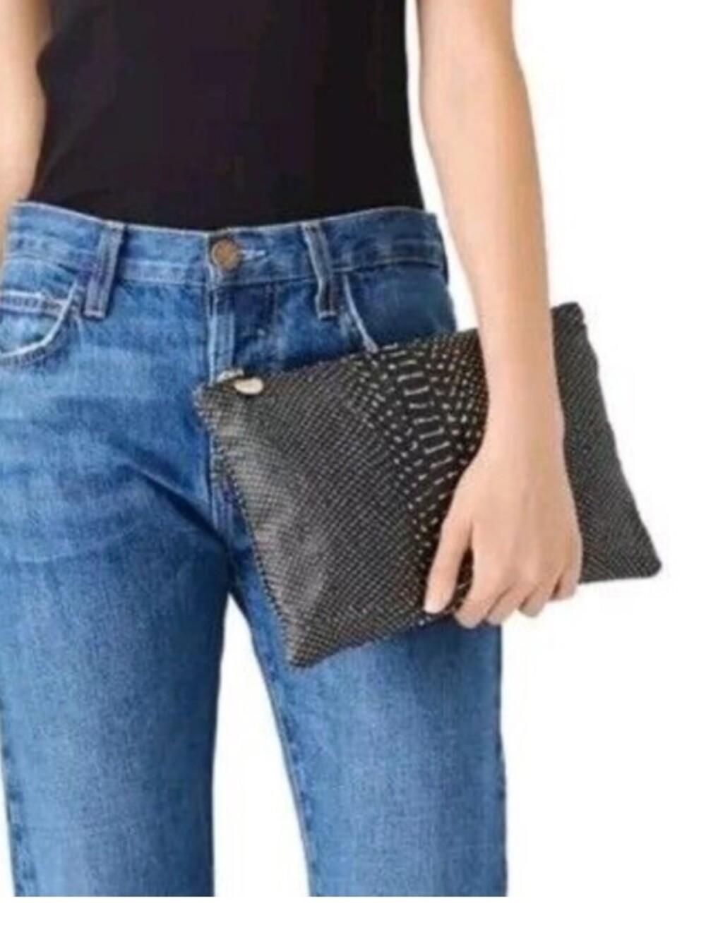 Clare V Black Snakeskin-Embossed Leather Clutch